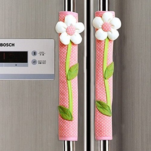 image for TOOGOO 2PCS Pastoral Flower Polka Dot Door/Refrigerator Handle Cover F