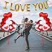 Valentines Day Heart Balloons Kit Decorations - 16 Inch I Love You Foil Balloon, Red and White Heart Latex Balloons with Air Pump, Gift for Wedding Anniversary Engagement Bridal Shower Birthday Party