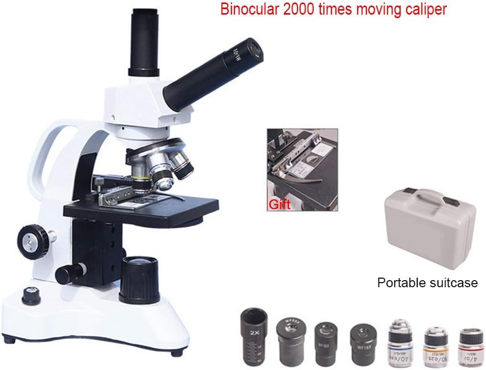 Qczgdhj Microscope 2000X Binocular All-Metal Optical Glass Lens Student Biological Compound, Scientific Electronic High-Power Detection