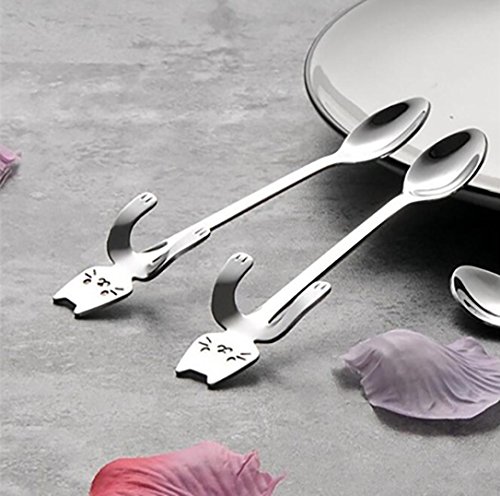 Hot Sale 1 Piece Cute Cat Spoon with Long Handle Spoons Flatware for Drinking Kitchen (Gray) - Thumbnail 2