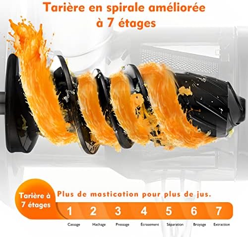 Extracteur Jus - Extracteur de Jus de Fruits et Légumes - Presses-agrumes à Froid sans BPA avec 2 Tasses et Brosse - Fonction de Mastication Inversée pour Éviter les Blocages - Argent