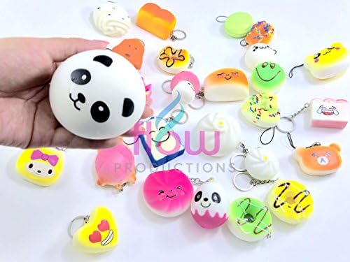 FLOW Random 30 PCS Soft Cream Slow Rising Squishies – Prime Kawaii Simulation Lovely Children toy Medium Mini Stress Relief Scented Toy Squishies package food/bread/cake/donut/panda/cat phone straps