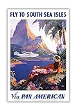 Fly to South Seas Isles via Pan American - Pan American Airlines (PAA) - Vintage World Travel Poster by Paul George Lawler c.1940s - Hawaiian Master Art Print - 12 x 18in