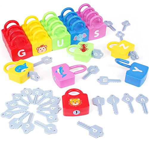 AXEARTE Montessori Educational Toys Alphabet Learning Locks and Keys