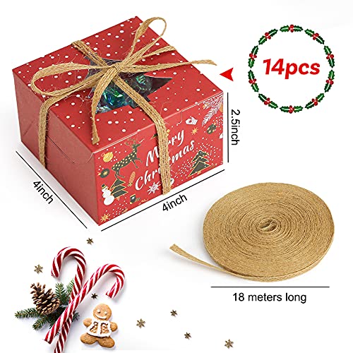 VGOODALL 14PCS Christmas Bakery Boxes with Window, Single Cupcake Carrier with Window Insert and Handle Pastry Containers Muffins Cupcake Carriers for Bakery Wrapping Party Favor Packing