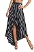 HOTAPEI Womens Stripe Asymmetrical Wrapped Maxi Skirt Beach Cover up Dress Black