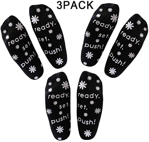 3Pair Pregnancy Inspirational Hospital Non-Skid Cushion Push Socks,Funny Maternity Pregnant Baby Shower Gift