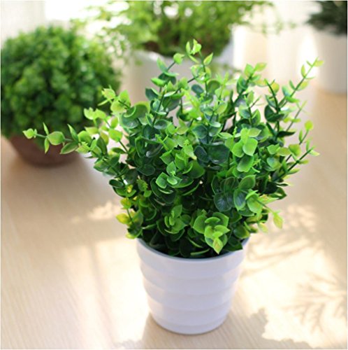 XICHEN 3 suit Artificial Potted Simulation plant potted indoor green plant small bonsai pastoral living room office display simulation flower (White) - Thumbnail 2