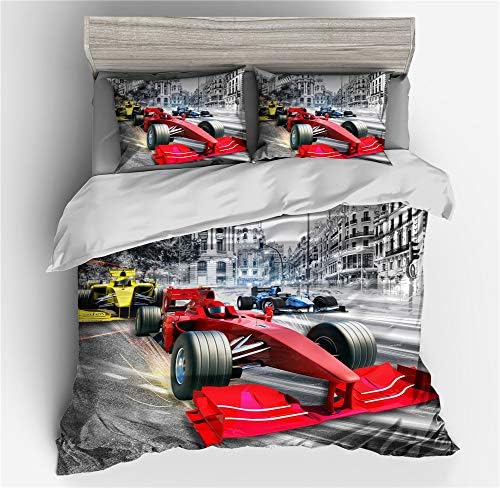 AYMAYO Bed Linen 135 x 200 cm Duvet Cover F1 Racing Car Theme Pattern, Super Soft Breathable Microfibre Bed Linen, 220×240cm