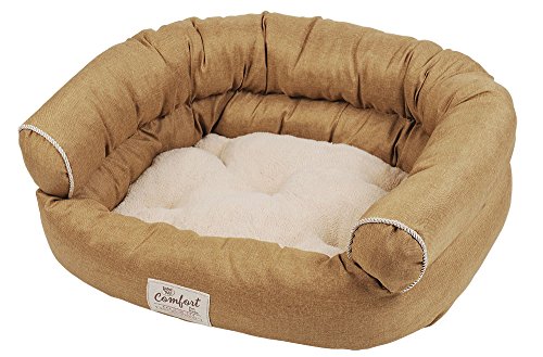 Happy Tails Faux Linen Sofa Bed for Pets, 36 by 24-Inch, Khaki