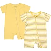 Teach Leanbh Unisex Baby 2 Pack Pajamas Cotton Short Sleeve 2 Way Zipper Stripe Soild Romper Jumpsuit Sleep and Play