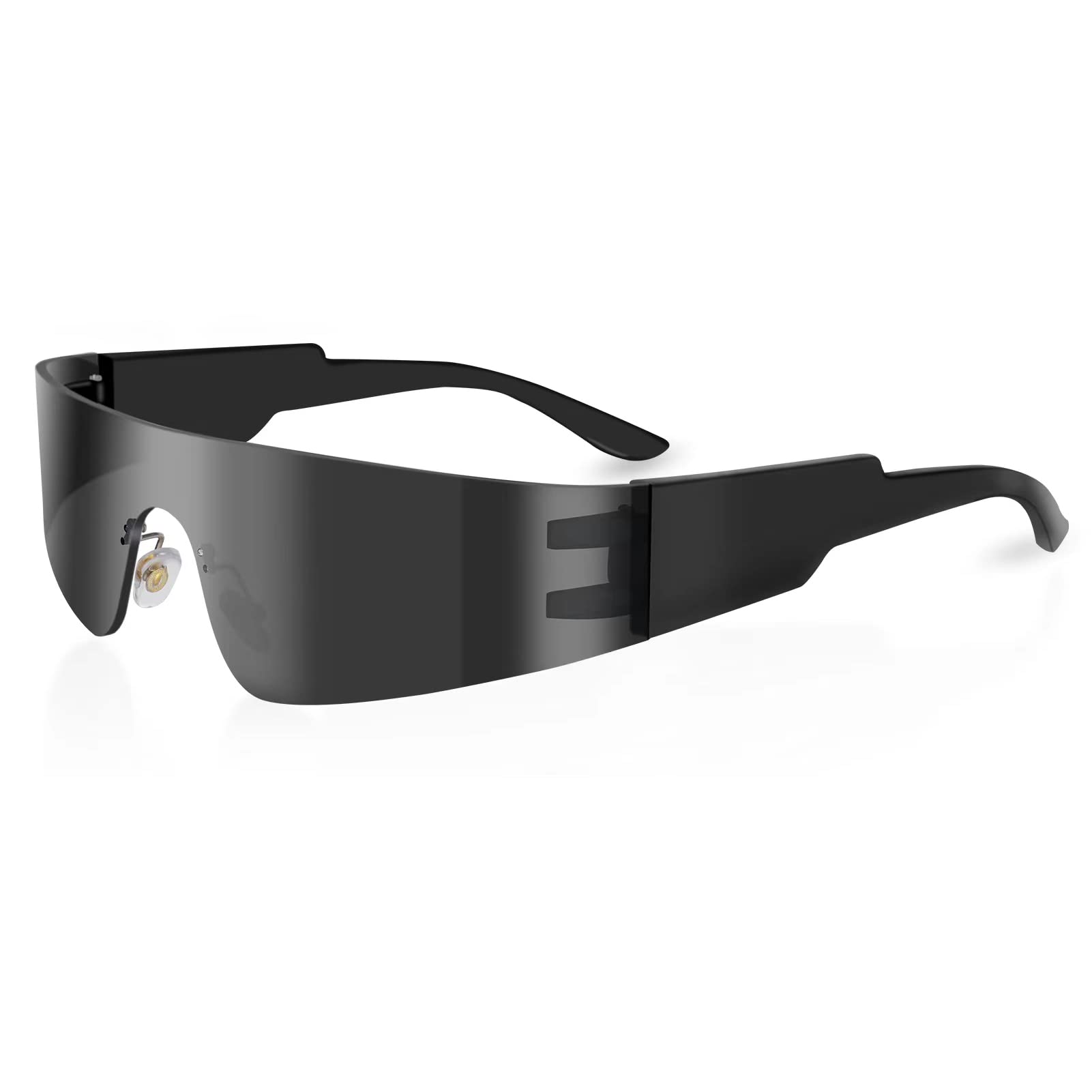 Photo 1 of Futuristic Wrap Around Sunglasses Y2K Silver Trendy Rimless Glasses Cyberpunk Eyewear for Women Men Rave Party