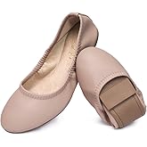 LM Women's Ballet Flats Round Toe Slip On Flats Shoes Casual Dress Shoes Foldable Portable Travel Ballet Flat