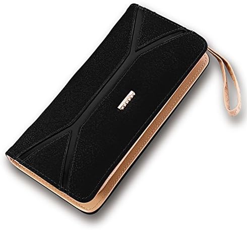 RFID Blocking Women's Wristlet Leather Clutch with Wallet Strap, Large capacity Cell for Phone/Money/Credit Card/Checkbook Holder