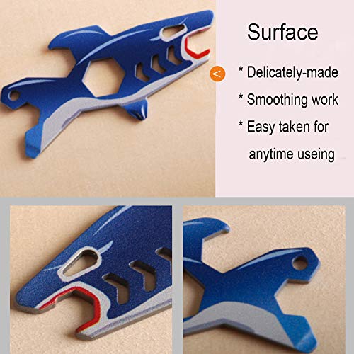 Keychain Multi-Tool EDC Mini-Tool 7-in-1 Key Tool (Bottle Opener Screw Driver 5.5/7/8/10mm Wrench) Stainless Steel (key chain size,shark)