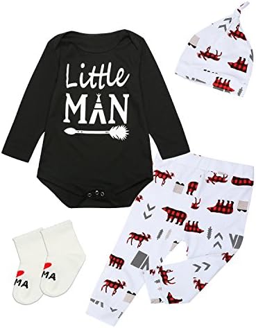 Giwawa 4PCS Outfit Set Baby Boy Little Man Romper With Socks (Black, 12-18 Months)