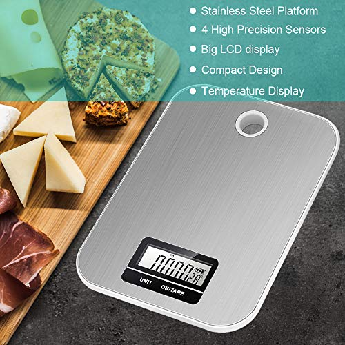 Digital Food Scale Digital Multifunction Kitchen Scale Stainless Steel Platform Weight Scale Ounce Pound Gram Cooking Scale With LCD display With Tare Function (White)