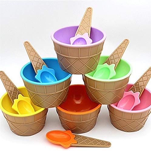 MonLiya 6 Pcs Ice Cream Dessert Bowls Ice Cream Scoop Set Sundae Cup Milkshake Cup Colorful Salad Dishes Fruit Salad Sundae Snack Frozen Yogurt Bowls Kit Home Kitchen Party Accessories