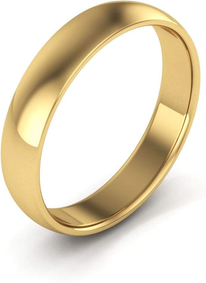 14K Yellow Gold men's and women's plain wedding bands 4mm comfort-fit light