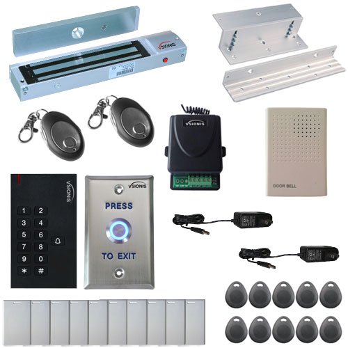 Visionis FPC-5339 One Door Access Control in Swinging Door 600lbs Maglock + Indoor Use Only Keypad/Reader Standalone with Mini Controller + Wiegand 26, EM Card, 1000 Users, Wireless Receiver Kit