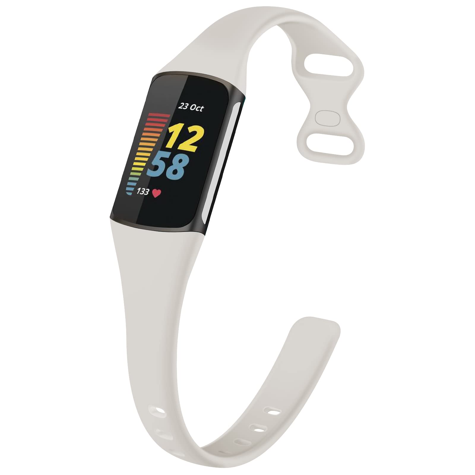 TopPerfekt Slim Straps Compatible with Fitbit Charge 5 Strap Women Men, Adjustable Soft Silicone Sport Replacement Watch Band Straps Wristbands Bracelet for Charge 5 Activity Tracker (Off-white)