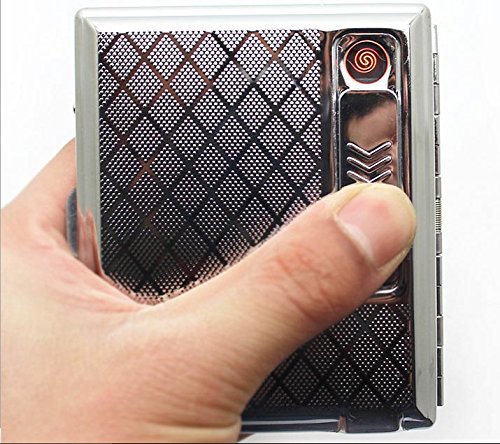 Beautiful 16 Pack Cigarette Case With Built in USB Rechargeable Lighter - FOR KING SIZE CIGARETTES- GRAY COLOR (GD-1331-4 , FREE CAR sticky pad for Phone PDA MP3 MP4)
