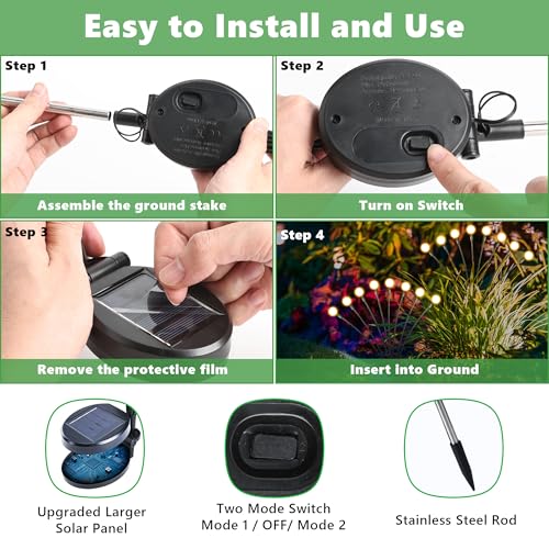 iBaycon 8 Pack Solar Garden Lights, Solar Firefly Lights Outdoor Waterproof, 2 Lighting Modes Solar Swaying Light for Garden Yard Patio Pathway Decorations (Warm White)