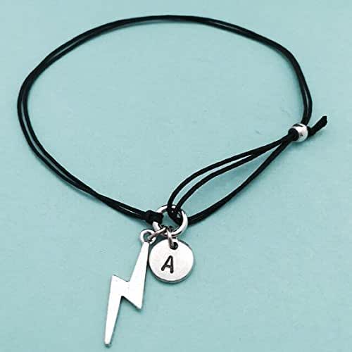 Lightning bolt cord bracelet, lightning bolt charm bracelet