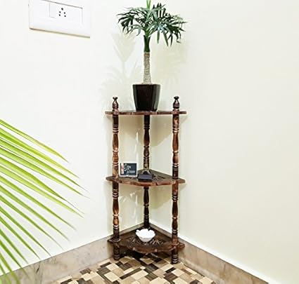Onlineshoppee Mini Corner Rack Side Table (Brown)