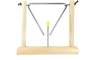 LOONELO Musical Triangle Instruments with Striker and Wooden Stand,Hand Percussion Triangles Musical Instrument for Music Enlightenment (wood-2)