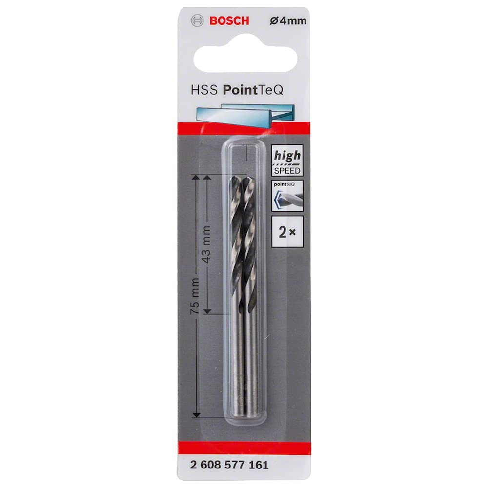 Bosch Professional 2-piece PointTeQ HSS Twist Drill Bit (for Metal, 4 x 43 x 75 mm, Accessories for Drill Driver)