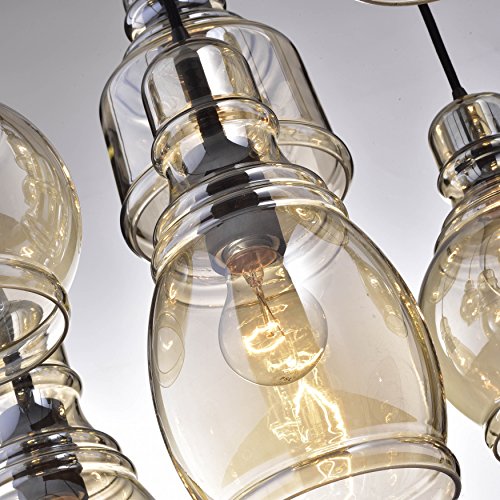 USUT 8-Light Cognac Glass Cluster Pendant in Antique Black Finish