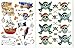 Pirate and Skull Head - 10 Sheets Pirate's Cove Stickers Self-adhesive Glitter Metallic Foil Reflective Decorative Scrapbook for Kids - Size 4 X 5.25 Inch./sheet. (Treasure Chest Skull Bone Compass)