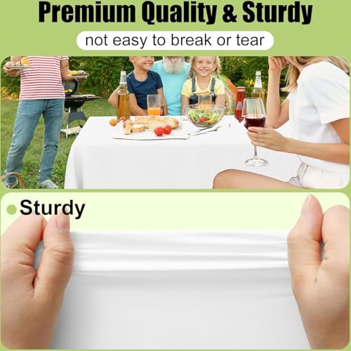 Homaxy Disposable Table Cloth - 6 Pack, Waterproof Plastic Tablecloths Wipe Clean, Decorative Rectangle Leakproof Table Cover for Parties Outdoor, 137 x274 cm, White