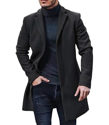 Gafeng Men's Trench Coat Pea Coat Winter Business Long Jacket