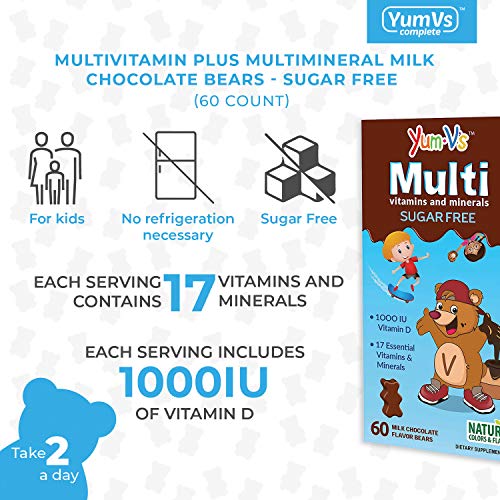 YumVs Sugar Free MultiVitamin Chewables for Kids, Milk Chocolate Flavor