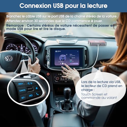 Car CD Player with USB/AUX Port, CENXINY External Car CD Player Compatible with Car Radio, AUX Cable, USB Extension, Type-C Conversion Adapter (A-C)
