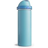 Insulated Water Bottle with Straw - Encool Stainless Steel Water Bottle with Push Button Lid, Leak-Proof & BPA-Free, Keeps Cold for 24 Hours for Sports, Travel, Gym (24 oz, Silk Blue)