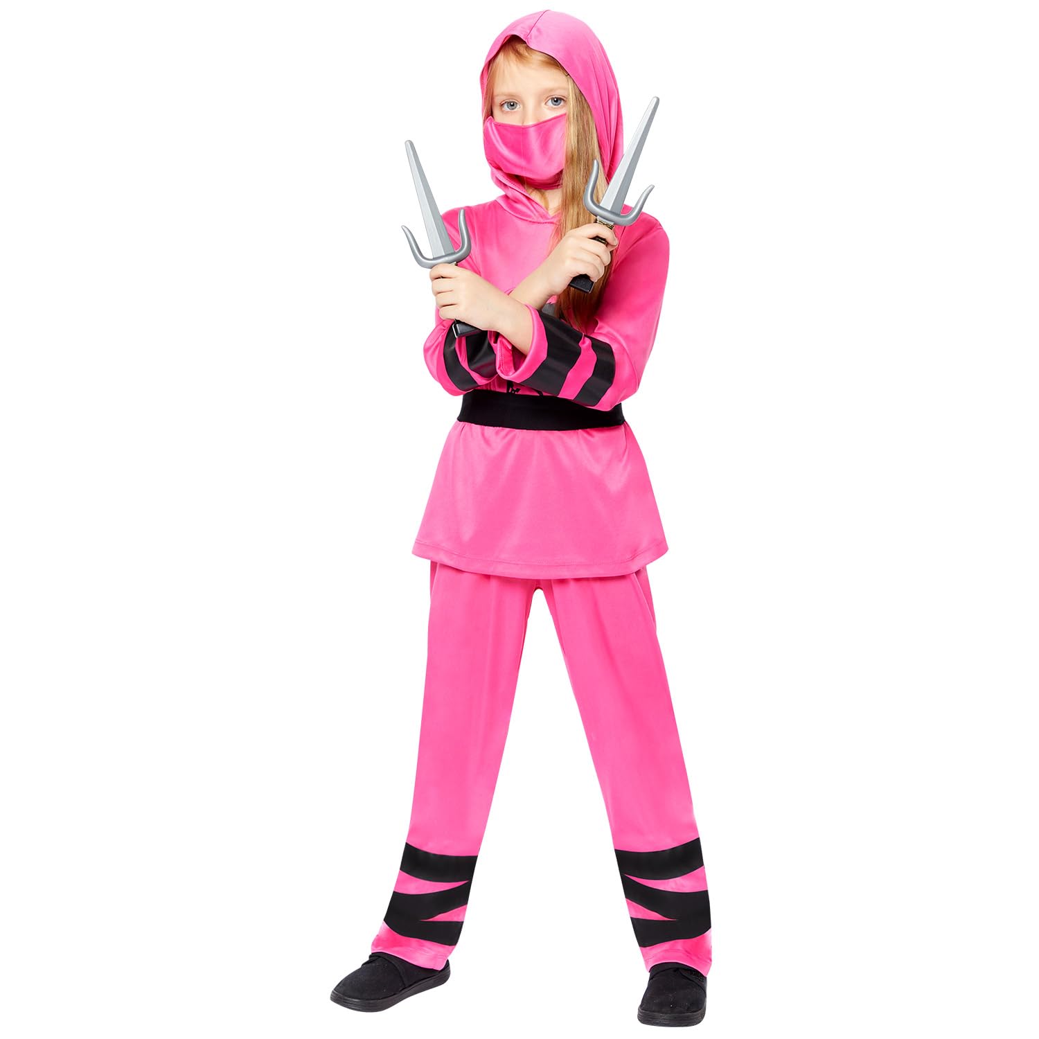 amscan 9918143 - Girls Pink & Black Ninja World Book Day Fancy Dress Costume with Mask Age: 3-4 Yrs