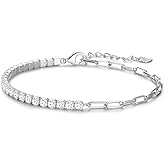 Cranmadia Valentines Day Gifts Sterling Silver Tennis PaperClip Bracelets for Women Tennis Bracelet Fashion Jewelry Anniversary Birthday Gifts for Women Mom Wife Daughter Her