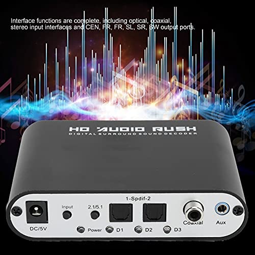 Audio Decoder 5.1CH DTS Dolby Converter AC3 Converter Digital Audio Converter Digital Optical Coax to Analog Sound Decoder Converter for Home Concert Hall Cinema