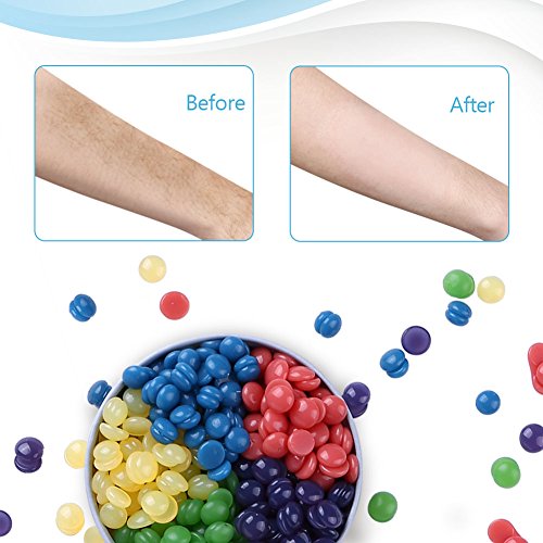 Lavany Hair Removal Hard Wax Beans, Hot Wax Depilatory Waxing Kit for Face/Body/Legs/Underarms/Bikini Lines, 5 x 100 g Packs & 10 Wax Applicator Sticks