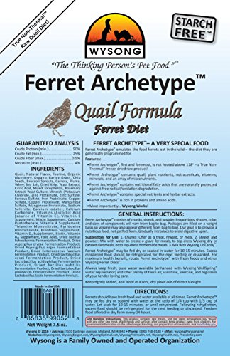 WYSONG 858053 FERRET ARCHETYPE QUAIL FORMULA – RAW FERRET FOOD – 7.5 OUNCE BAG