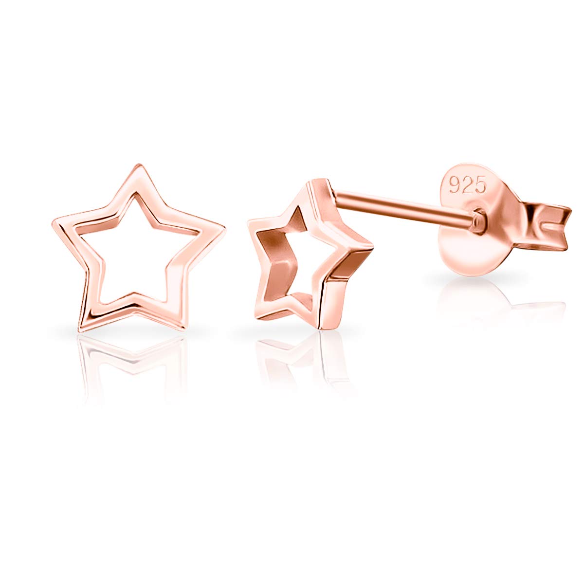 DTPsilver® SMALL 925 Sterling Silver Rose Gold Plated Studs Earrings - Cut-out Star - Diameter: 7 mm