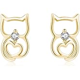 SLUYNZ 925 Sterling Silver Cute Cat Stud Earrings for Women Teens Cat Dog Stud Earrings