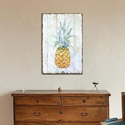 Fruit Pineapple on Vintage Wood Poster Wall for Living Room Bedroom High Definition Printed
