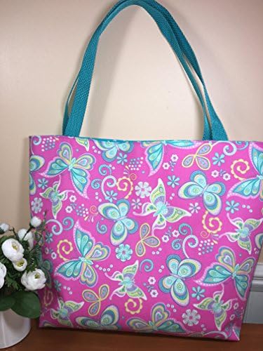 Pink Floral Butterfly Tote Bag, Project Bag, Travel Tote Bag