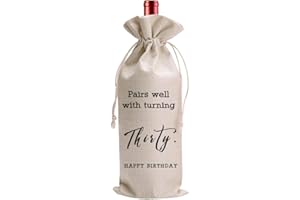 LANBAIHE 30th Birthday Wine Bags, Pairs Well With 30th Happy Birthday, 30 Years Old Gifts, Linen Drawstring Wine Bags