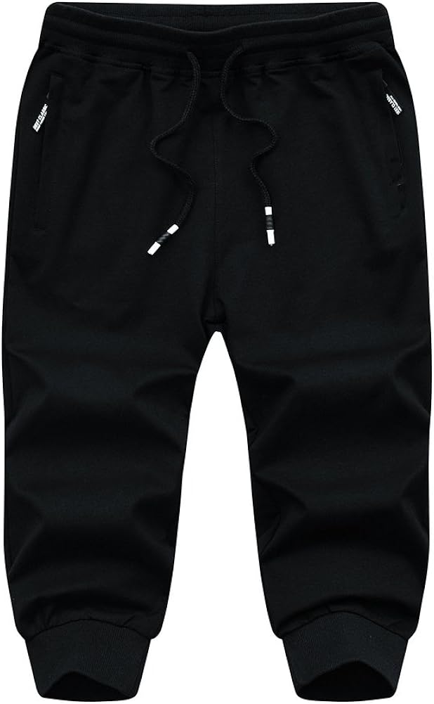 FASKUNOIE Men's Cotton Casual Shorts 3/4 Jogger Capri Pants Breathable Below Knee Short Pants with Three Pockets: Clothing