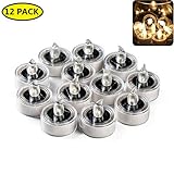 Solar Tea Lights Candles LED Flameless Flickering Candles Waterproof Candle Lights for Wedding Birthday Party Christmas Thanksgiving Décor-12 Pack